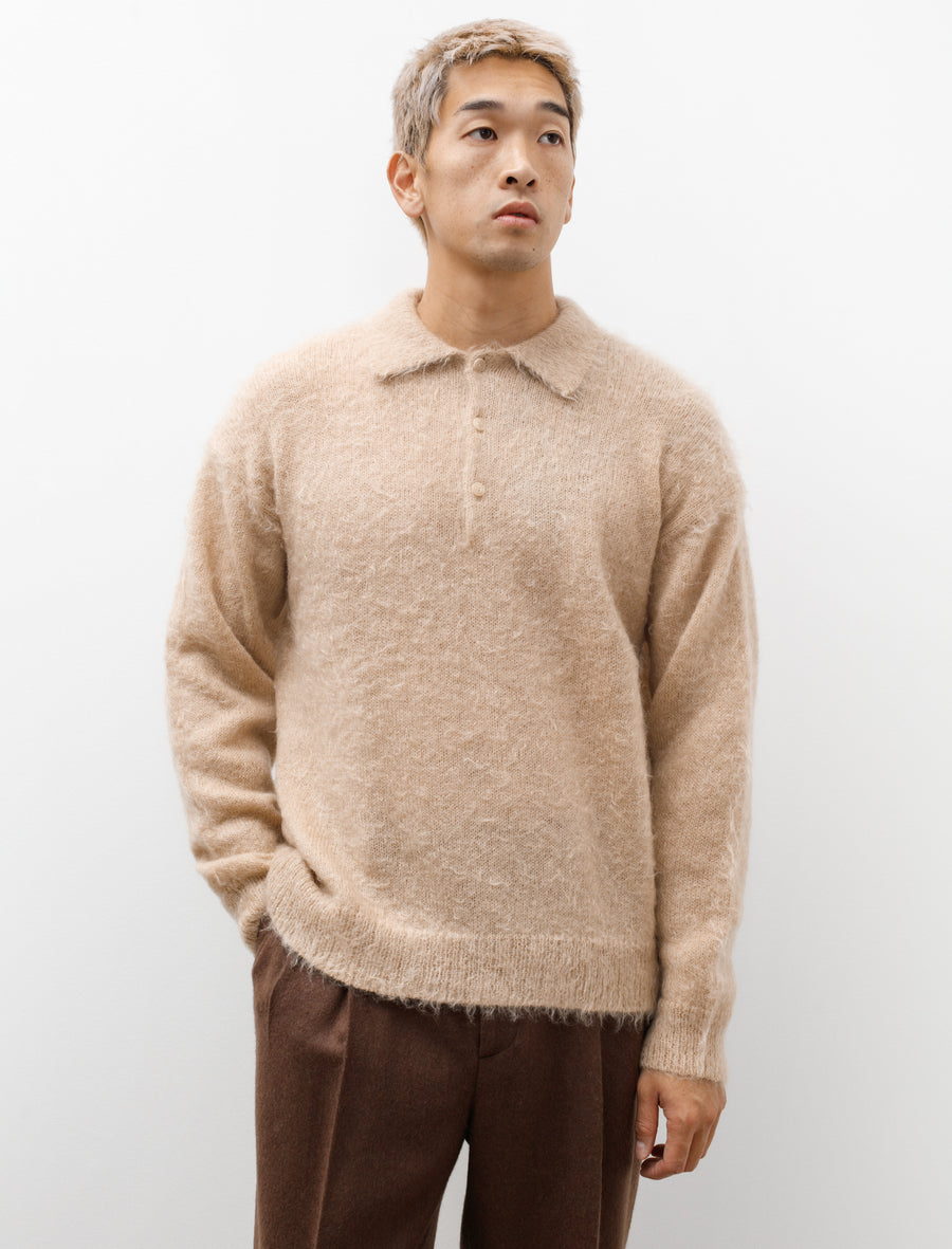 Brushed Super Kid Mohair Polo Beige