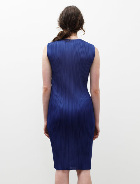 Pleats Please by Issey Miyake Monthly Colors Cap Sleeve Dress Deep Blu…
