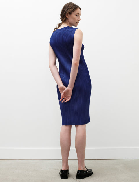 Pleats Please by Issey Miyake Monthly Colors Cap Sleeve Dress Deep Blu…