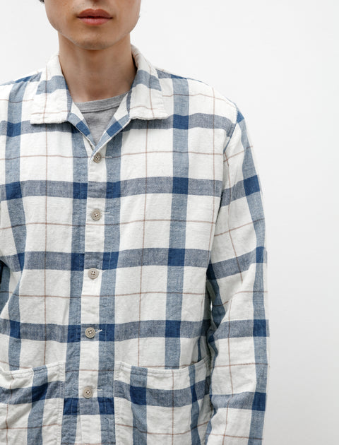Oliver Church Industrial Pocket Shirt Handwoven Cotton Indigo and Tea Check