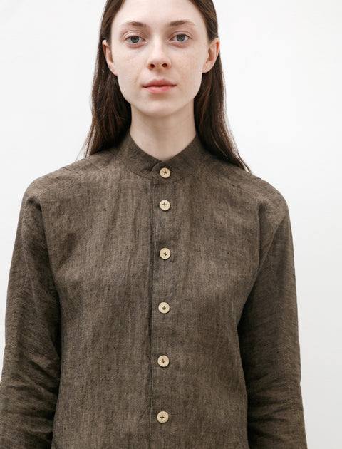 seventyfive Mandarin Collar Shirt Walnut Linen