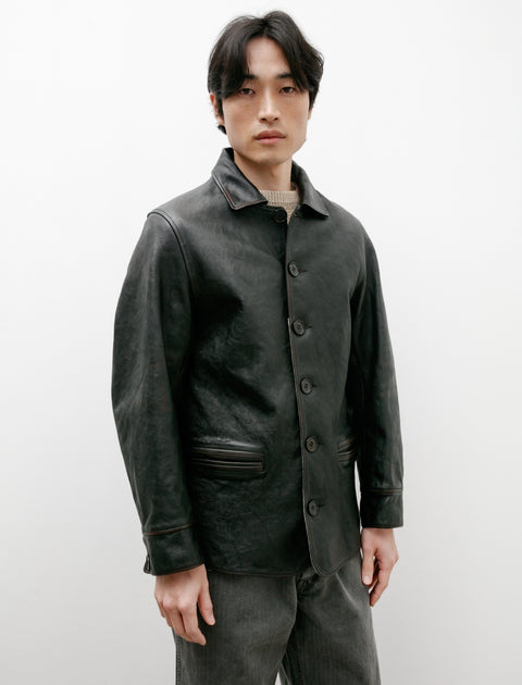 Taiga Takahashi Lot 801 Automobile Horse Leather Coat Damaged Black