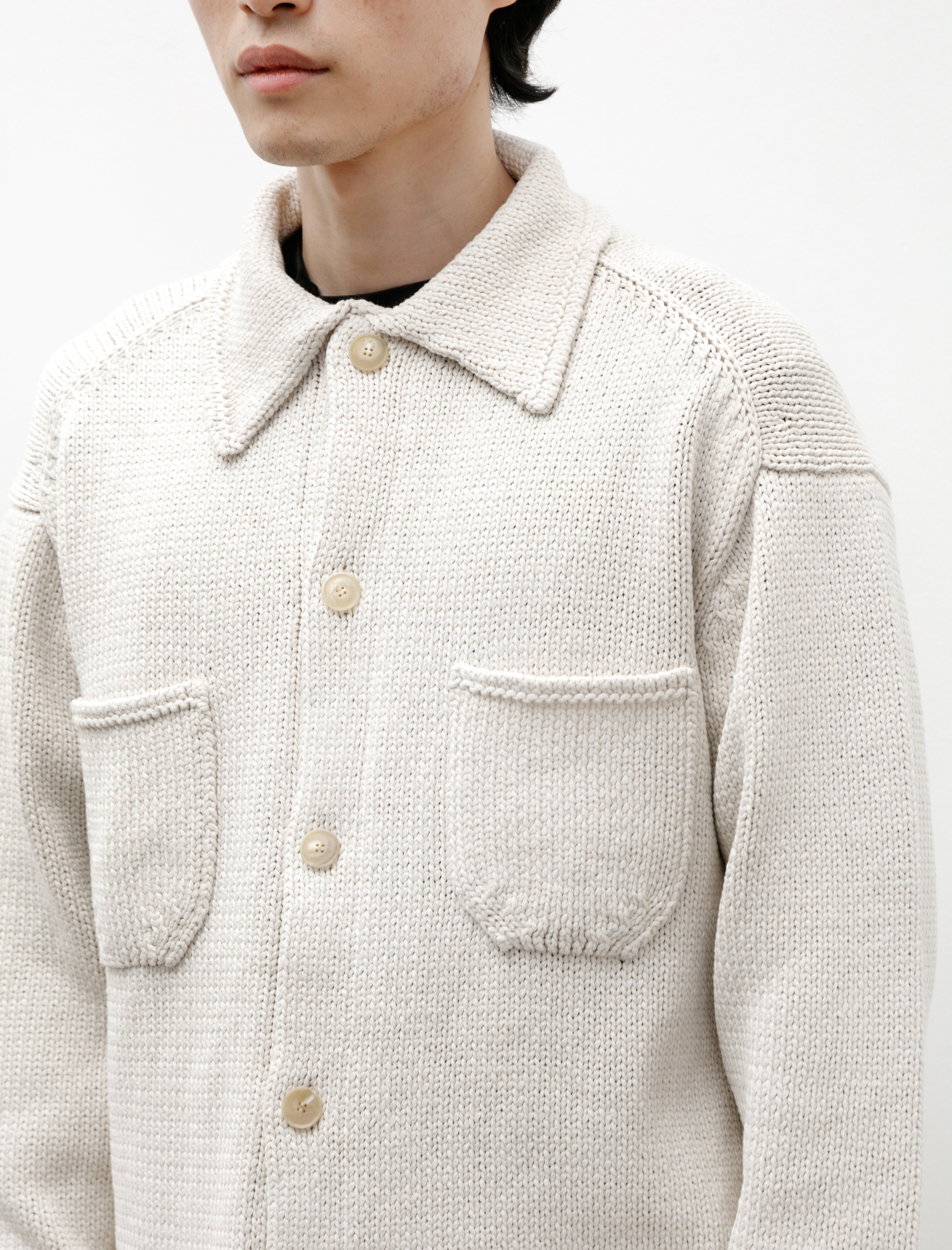 Auralee Cotton Lily-Yarn Knit Blouson Ivory