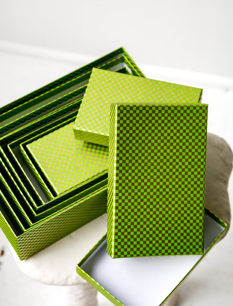 Carta Pura Set of Boxes Chiyogami Gold/Green Check