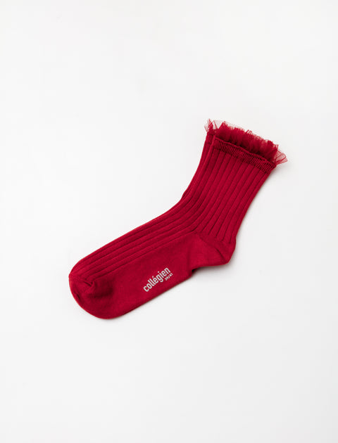 Collegien Margaux Tulle Socks Rouge Carmin