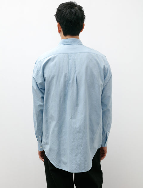 Ernie Palo Striped Silk Cotton Shirt Sax Blue