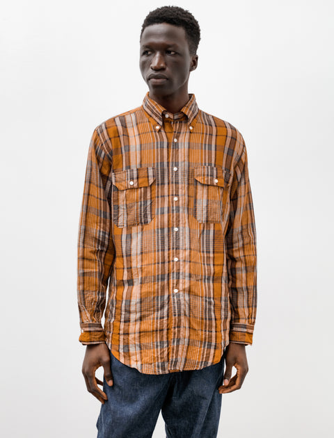 orSlow Linen Button Down Safari Shirt Orange Check