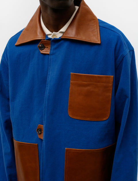 Leather Tab Jacket Tan Blue