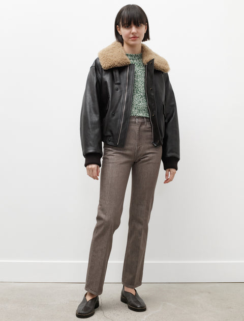 Lemaire Leather Blouson with Shearling Collar Dark Chocolate