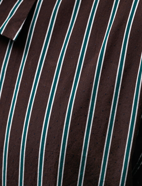 Oliver Church Classic Soft Shirt Italian Poplin Brown Green Stripe