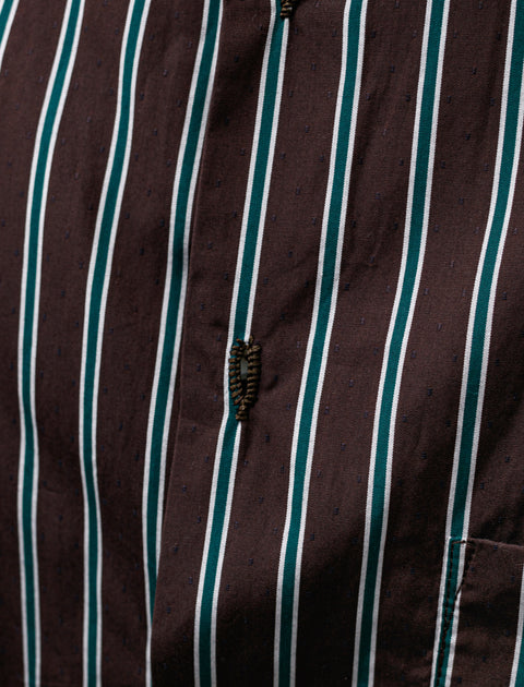 Oliver Church Classic Soft Shirt Italian Poplin Brown Green Stripe