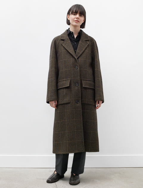 Margaret Howell Raglan Overcoat Milled Check Wool Black/Olive – Neighbour