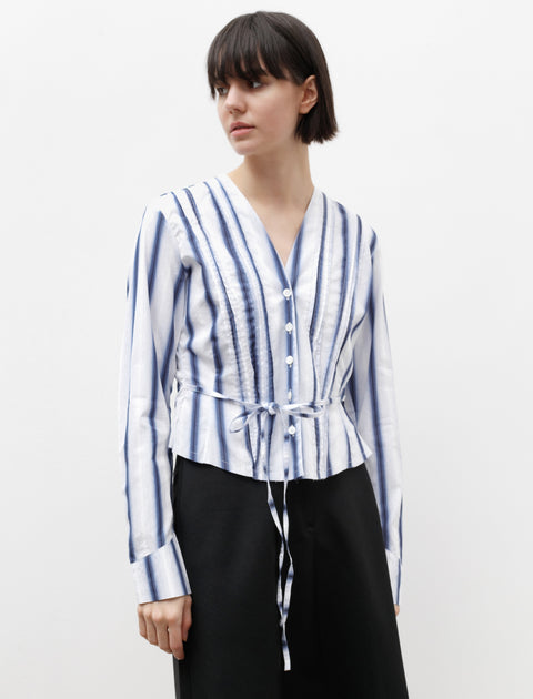 Our Legacy Pleated Blouse Blue Crypto Stripe