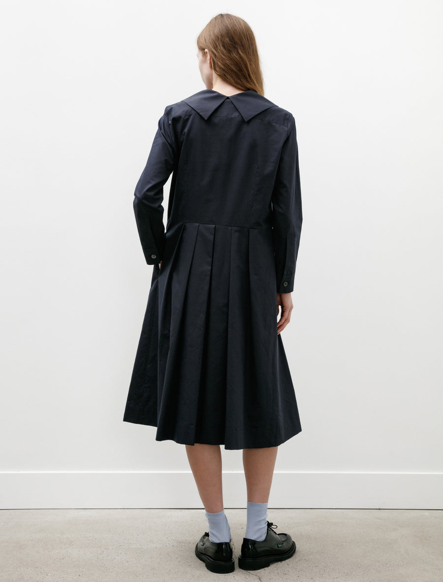 collar cotton dress Big Collar Dress Soft Cotton Silk Navy