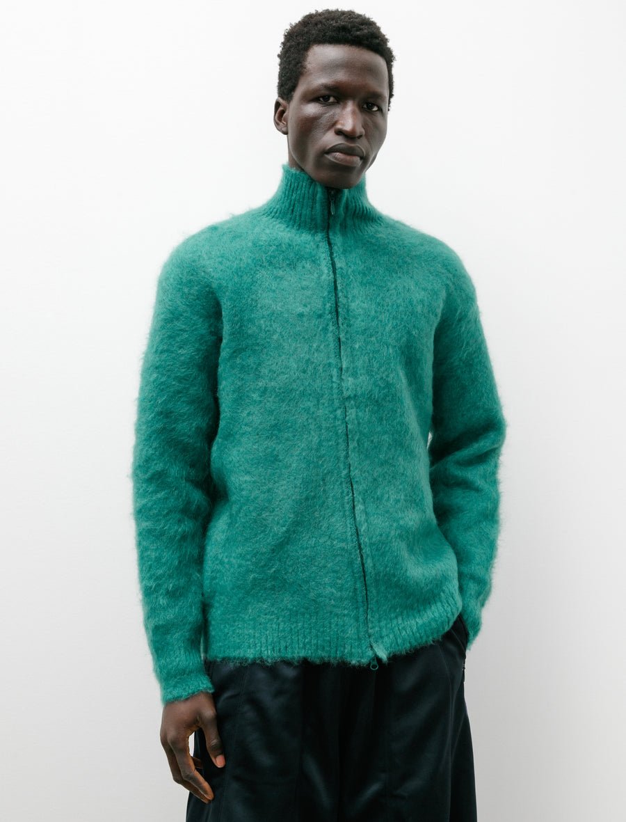 Zipped Mohair Cardigan Solid Emerald