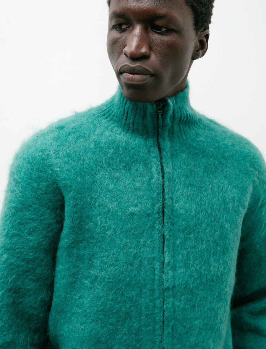 Zipped Mohair Cardigan Solid Emerald