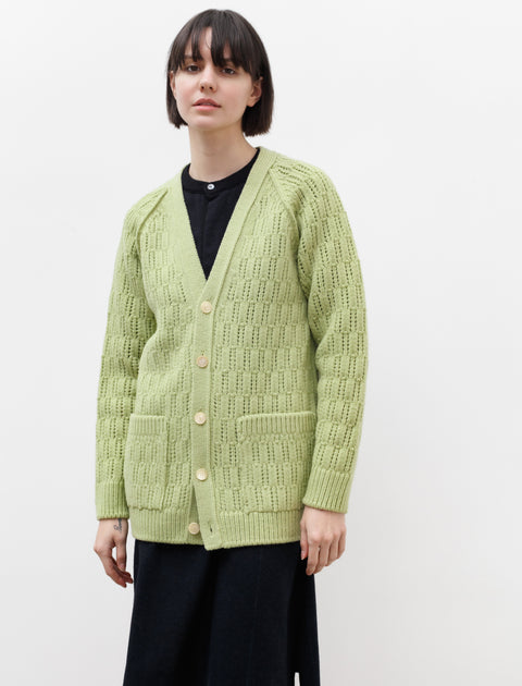 Auralee Wool Cord Rib Knit Cardigan Light Green