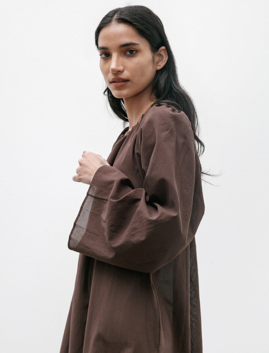 Cristaseya Gathered Dress Light Cotton Dark Brown Neighbour Cristaseya Gathered Dress Light Cotton Dark Brown Neighbour
