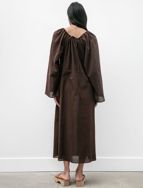 Cristaseya Gathered Dress Light Cotton Dark Brown