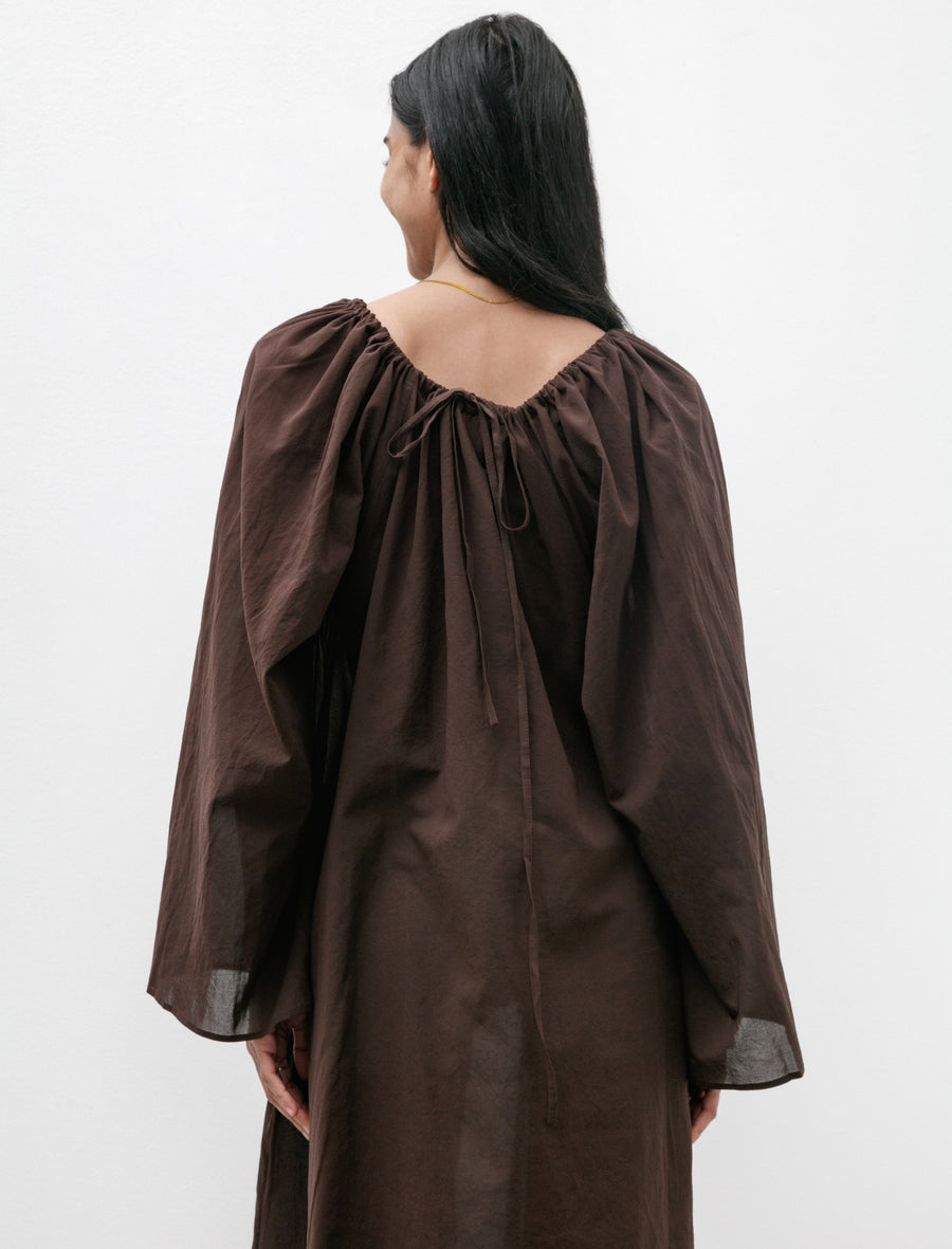 Cristaseya Gathered Dress Light Cotton Dark Brown – Neighbour