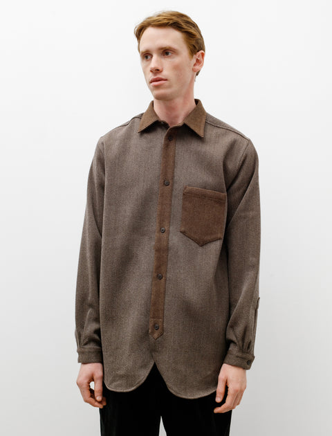 Frank Leder Wool Shirt Brown Marle Sleeve Detail