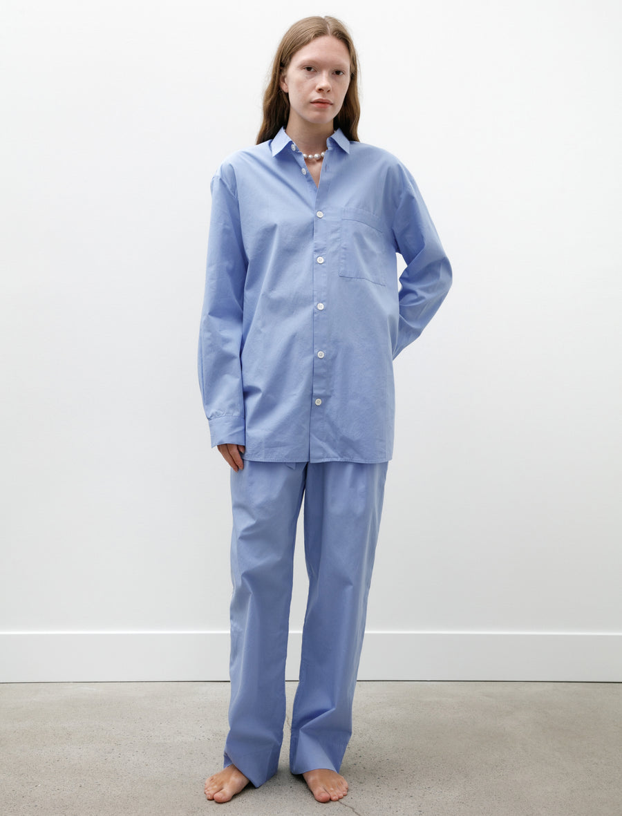 Poplin Pyjama Long Shirt Cornflower Blue - Image 2