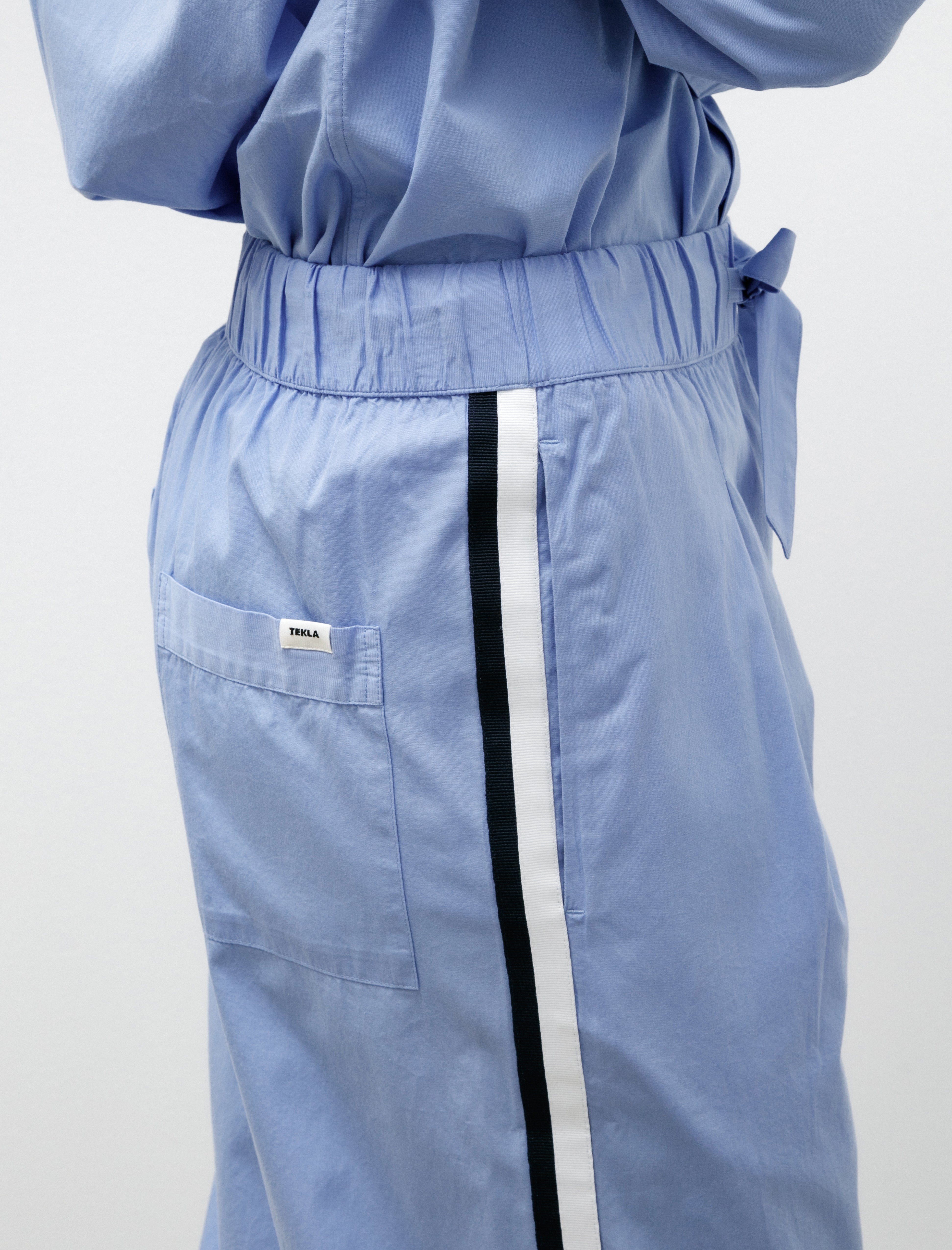 Tekla Poplin Grosgrain Stripe Pyjama Pants Cornflower Blue