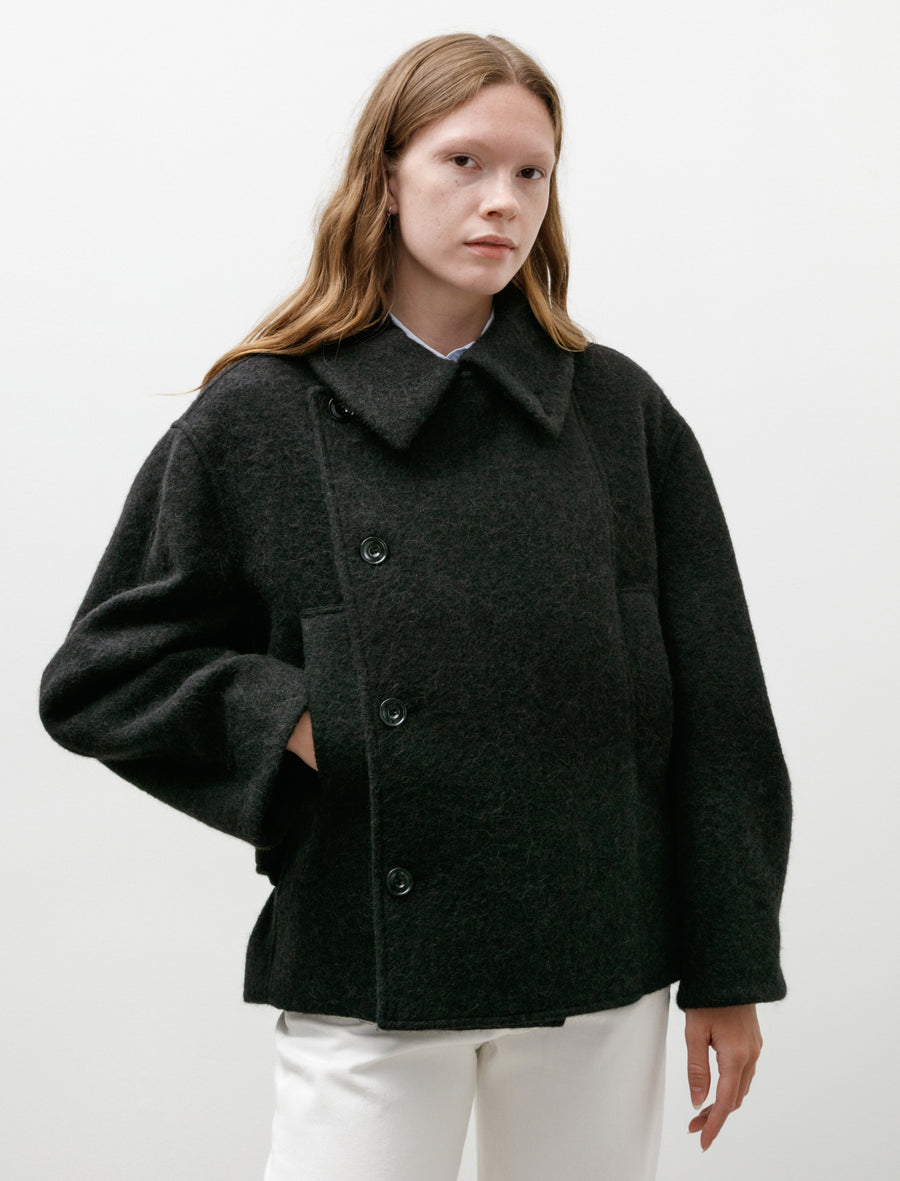 Short Asymmetrical Bathrobe Coat Black - Image 3