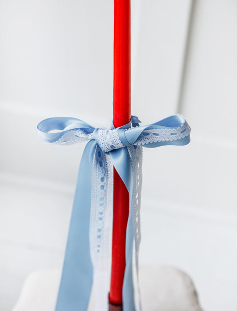 Gohar World Taper Candle Red with Blue Bow