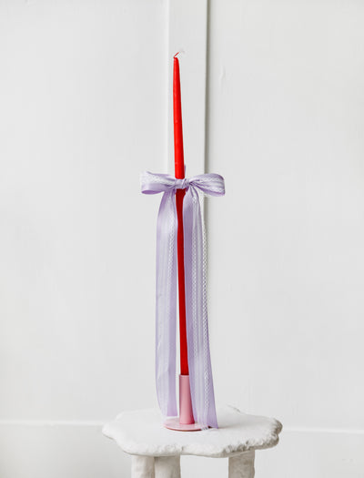 Taper Candle Red with Lilac Bow