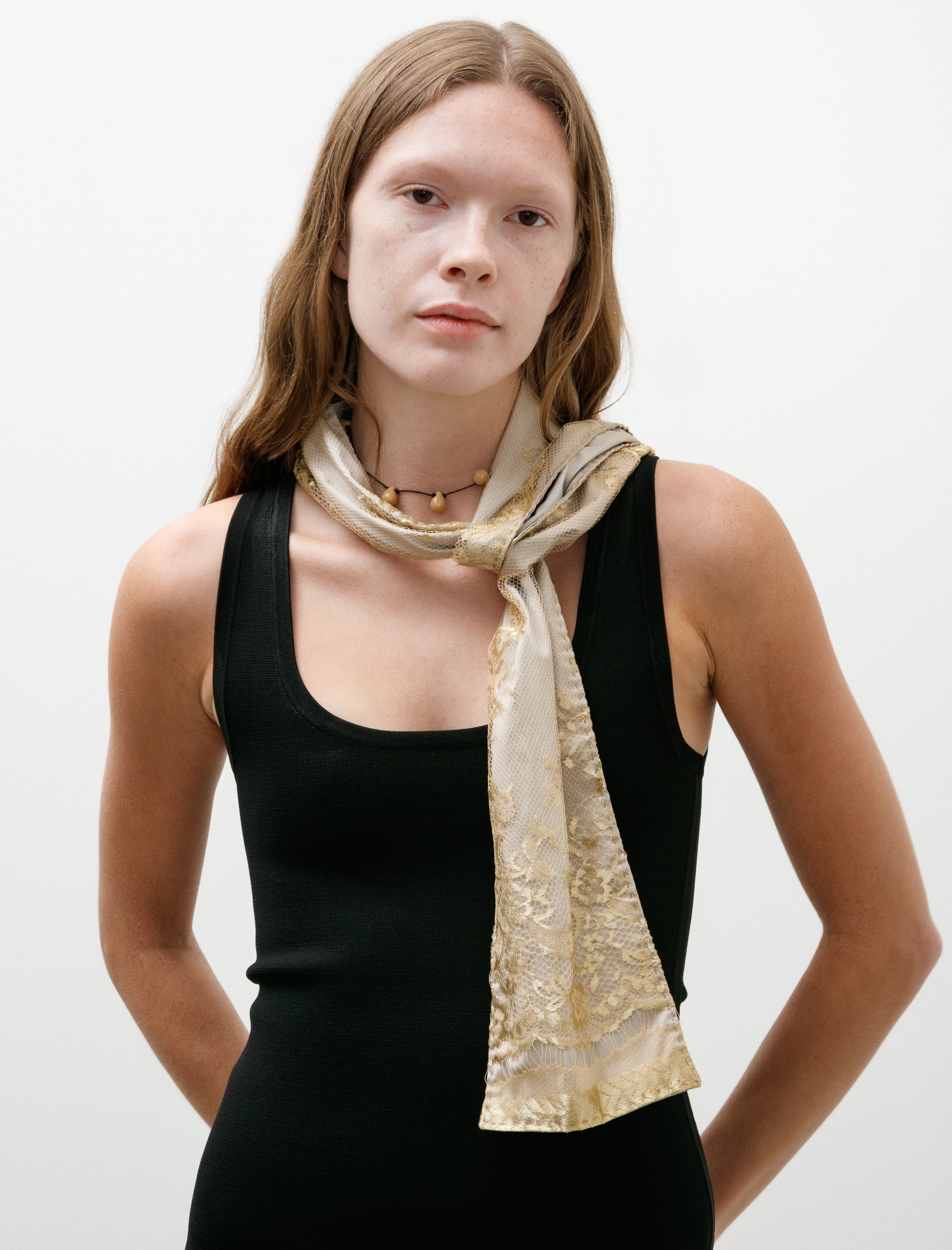 Hiro Yamamoto Hand Stitched Scarf With Gold Lace