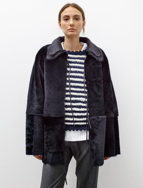 Eleph Patch Shearling Coat Navy