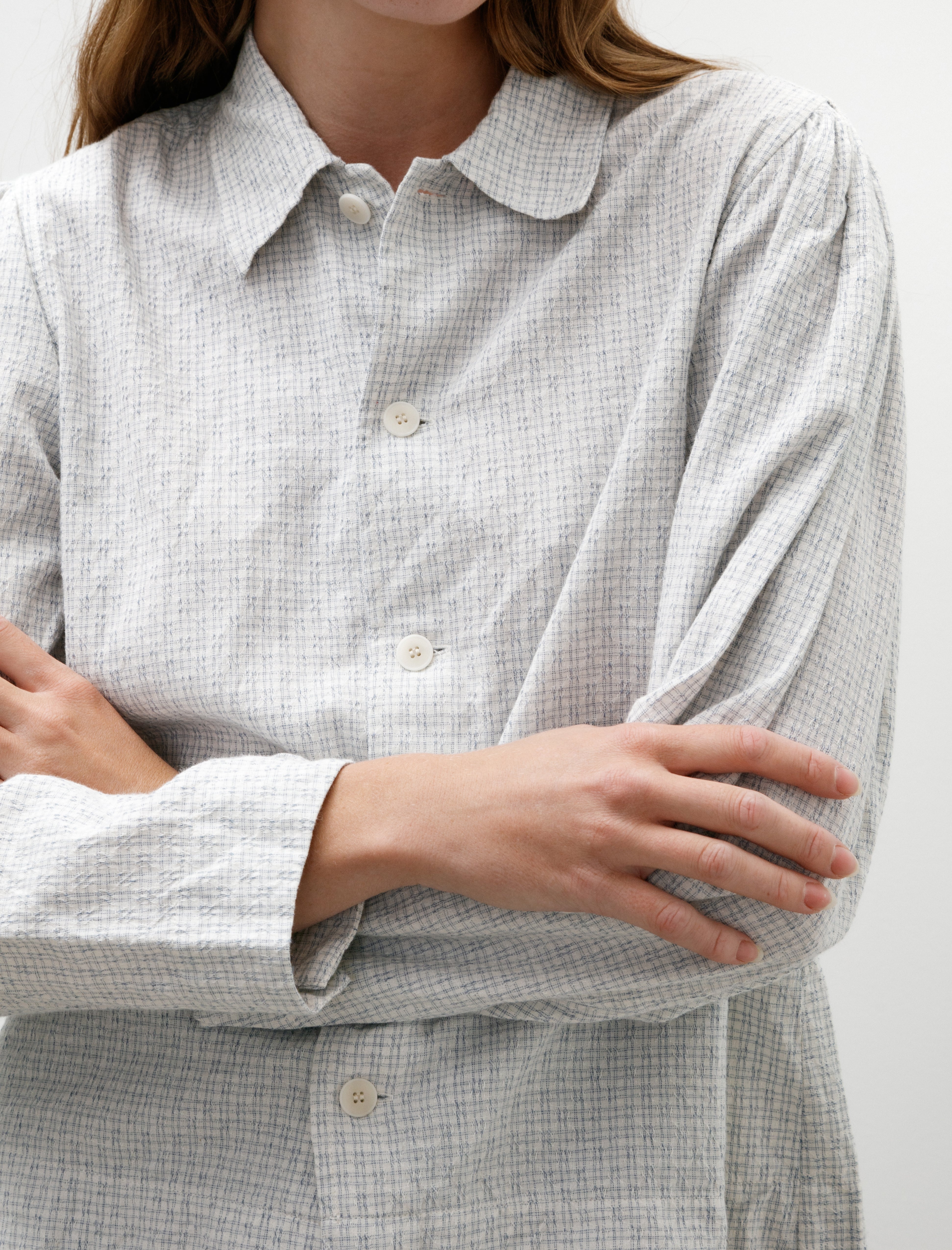 unkruid Smock Ceremony Shirt White Light Blue Fine Check