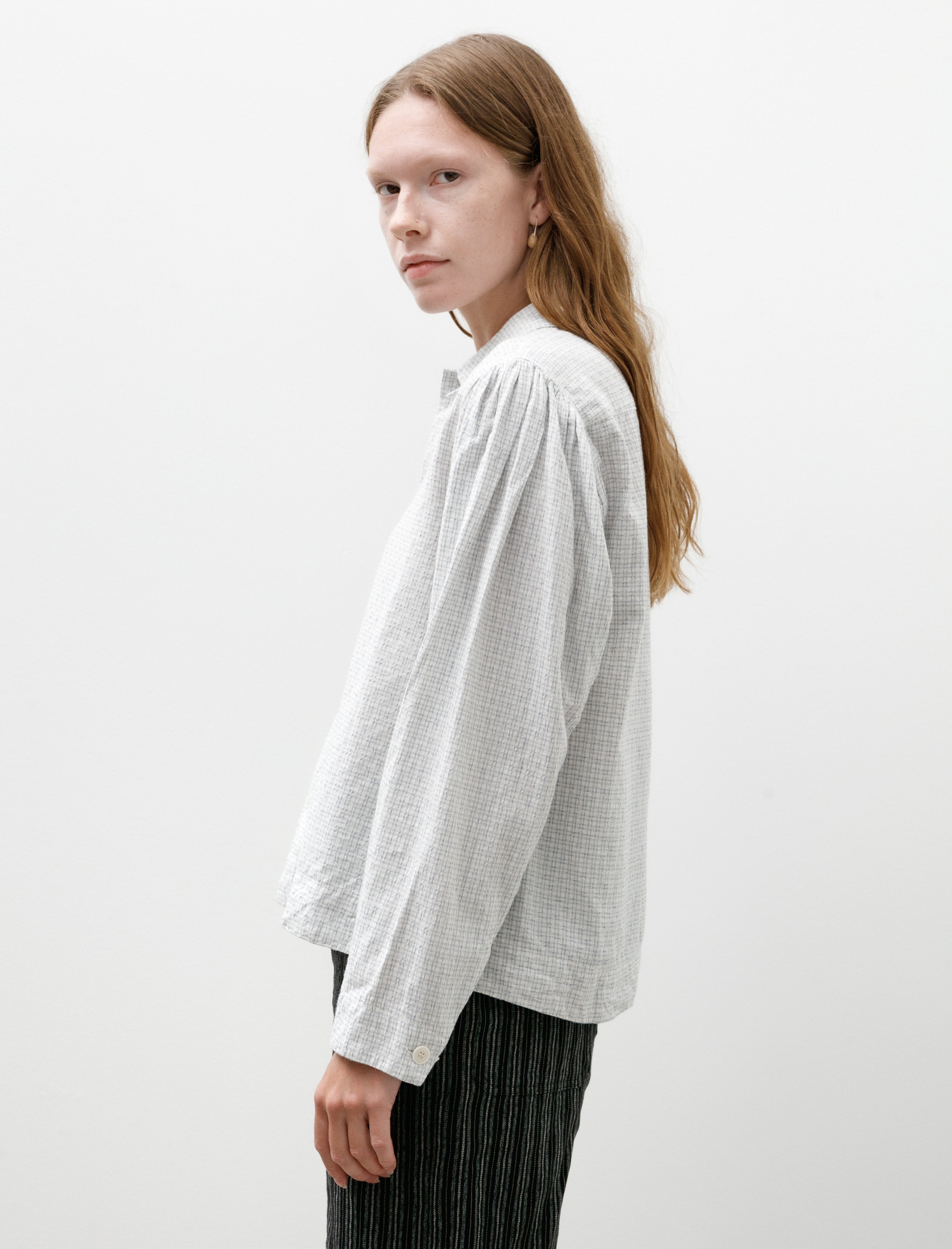 unkruid Smock Ceremony Shirt White Light Blue Fine Check