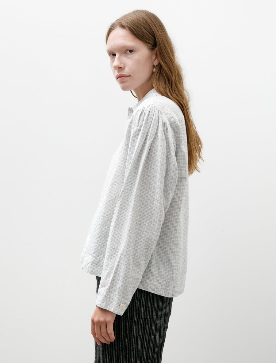 Smock Ceremony Shirt White Light Blue Fine Check - Image 4