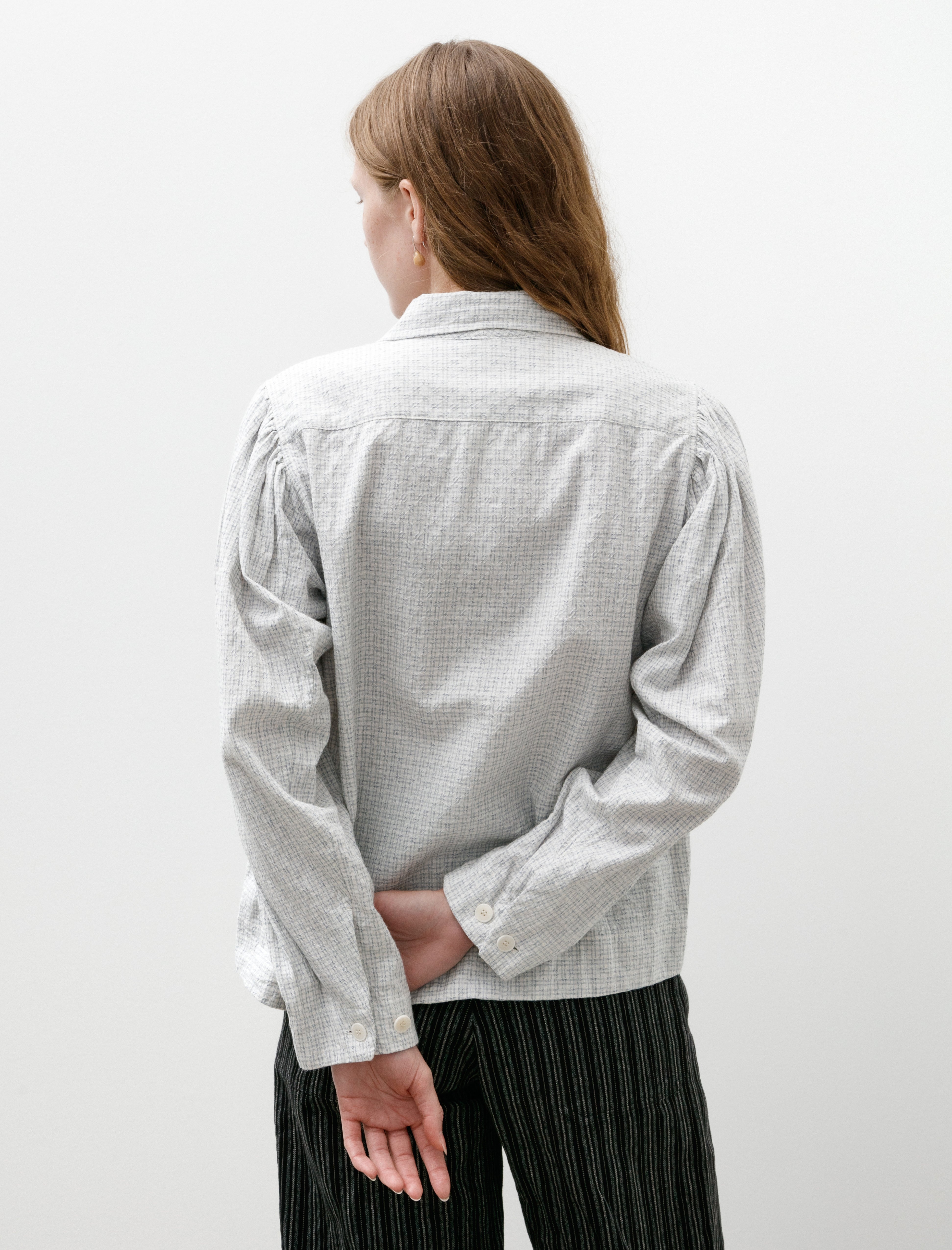 unkruid Smock Ceremony Shirt White Light Blue Fine Check