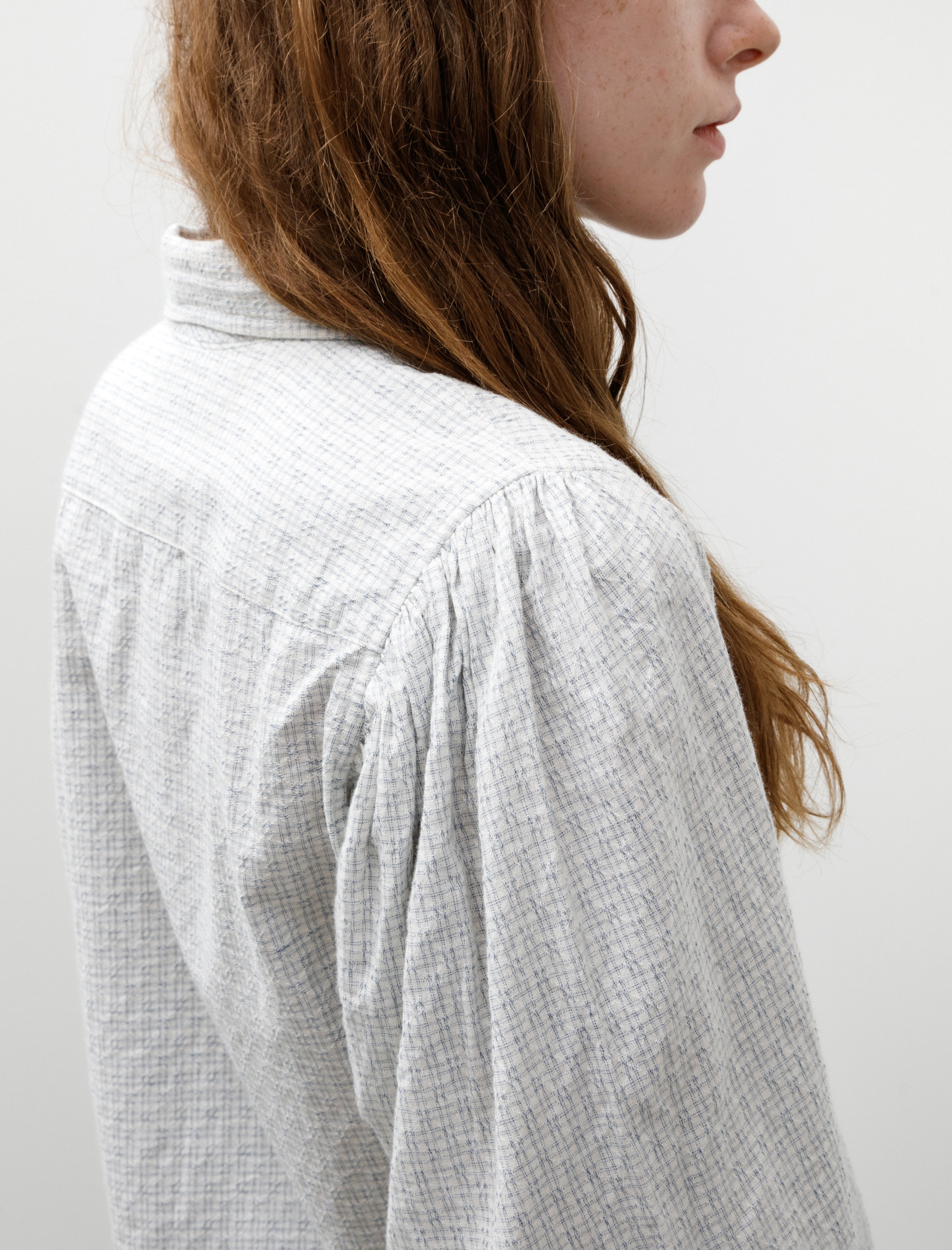 unkruid Smock Ceremony Shirt White Light Blue Fine Check