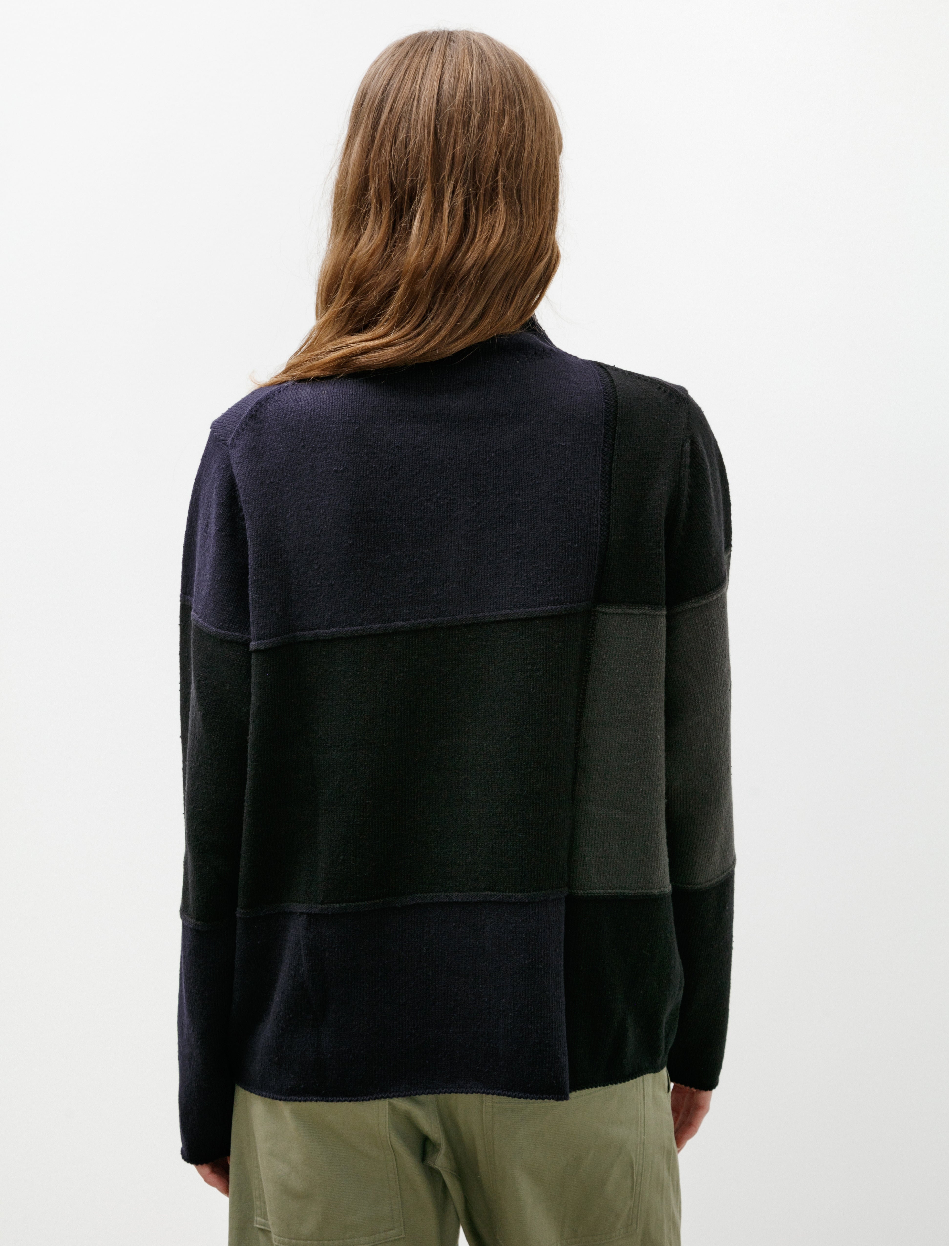 Y's by Yohji Yamamoto-High Neck Squares Pullover Grey/Navy
