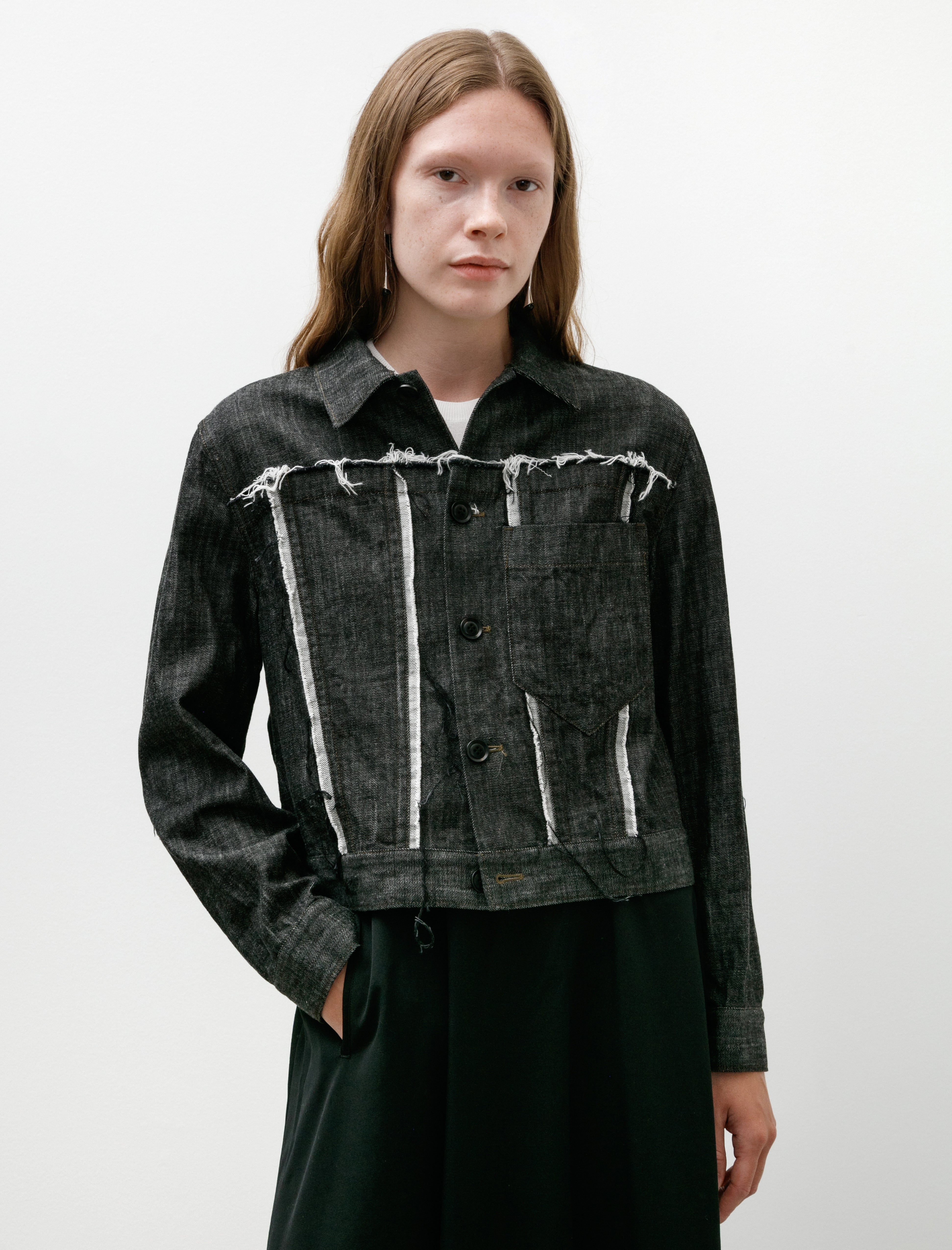 Y's by Yohji Yamamoto-Untrimmed Panel Denim Jacket