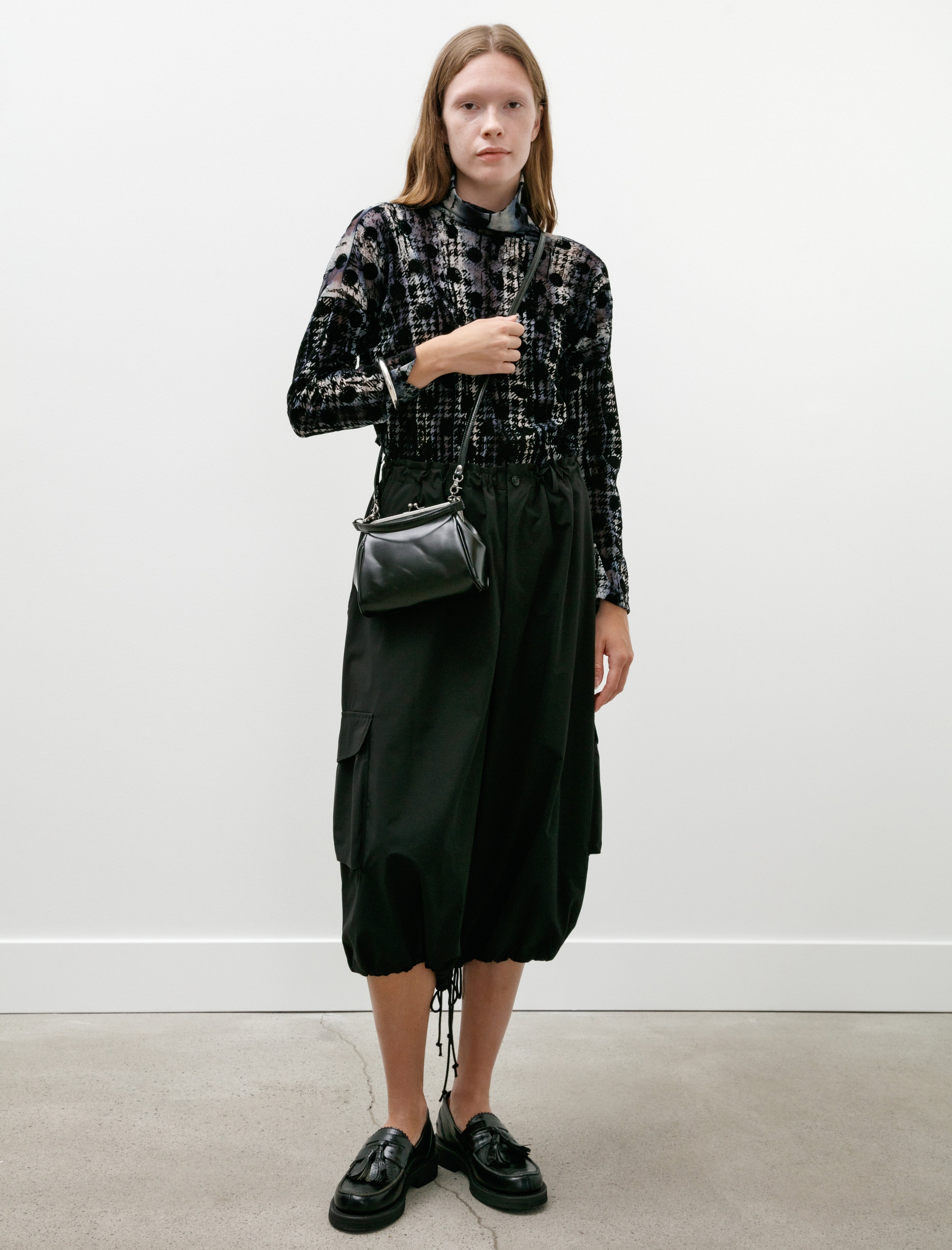 Y's by Yohji Yamamoto-Shoulder Bag with Metal Clasps Black