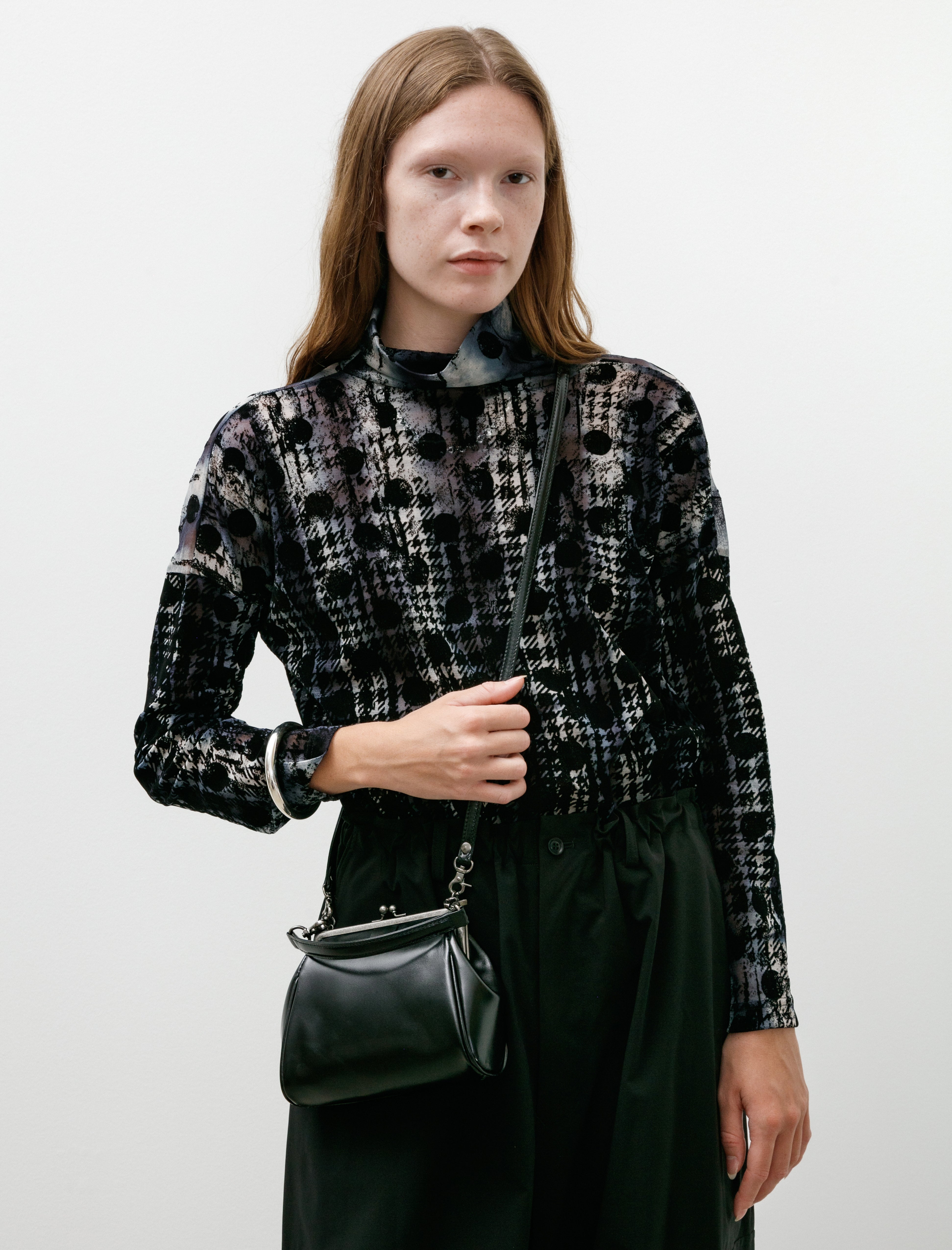 Y's by Yohji Yamamoto-Shoulder Bag with Metal Clasps Black