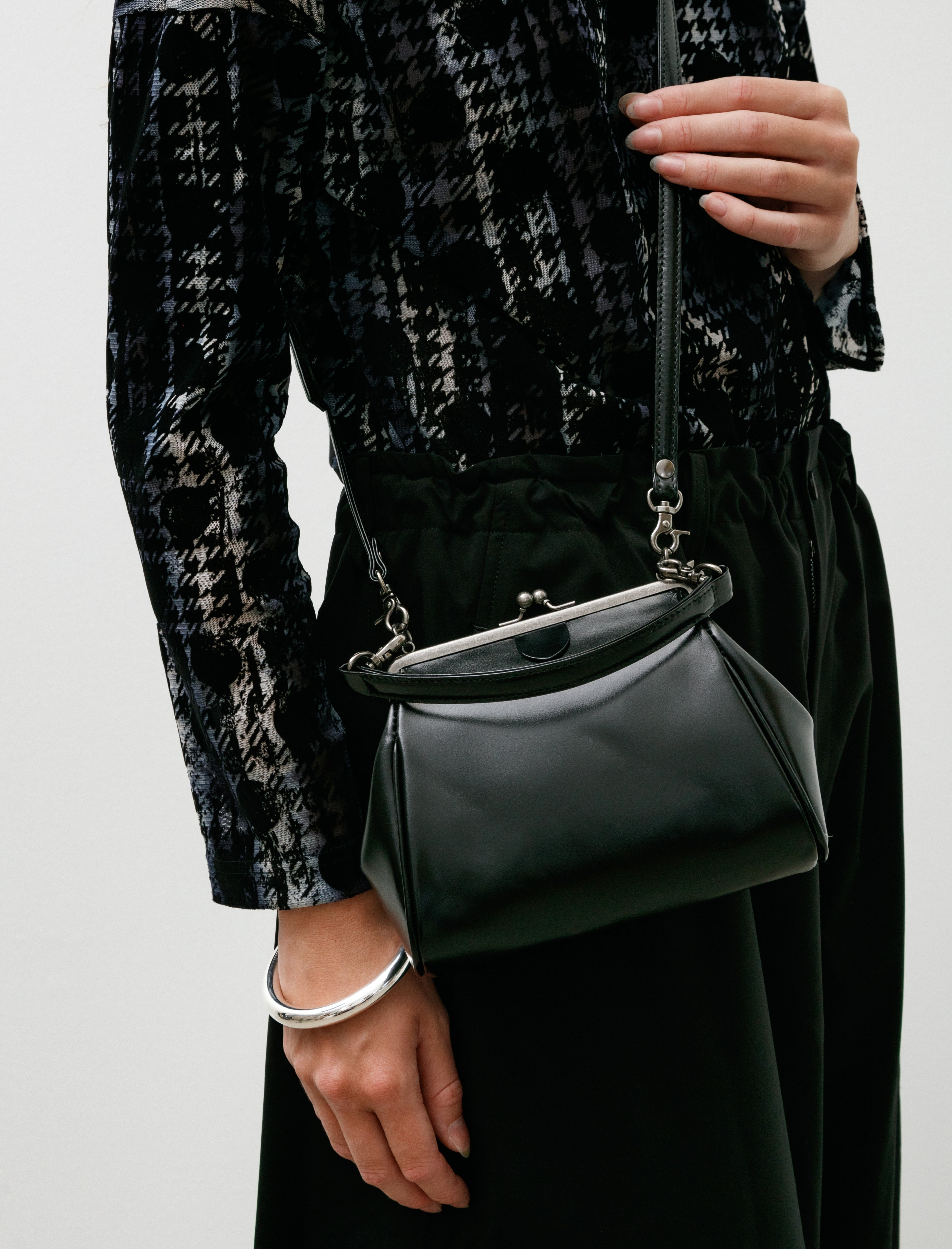Y's by Yohji Yamamoto-Shoulder Bag with Metal Clasps Black