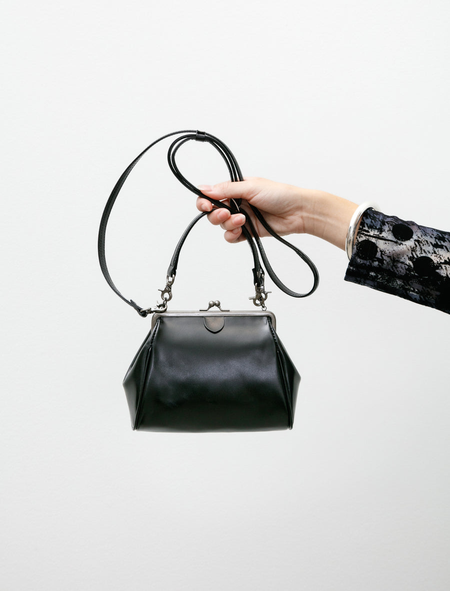 Y's by Yohji Yamamoto-Shoulder Bag with Metal Clasps Black