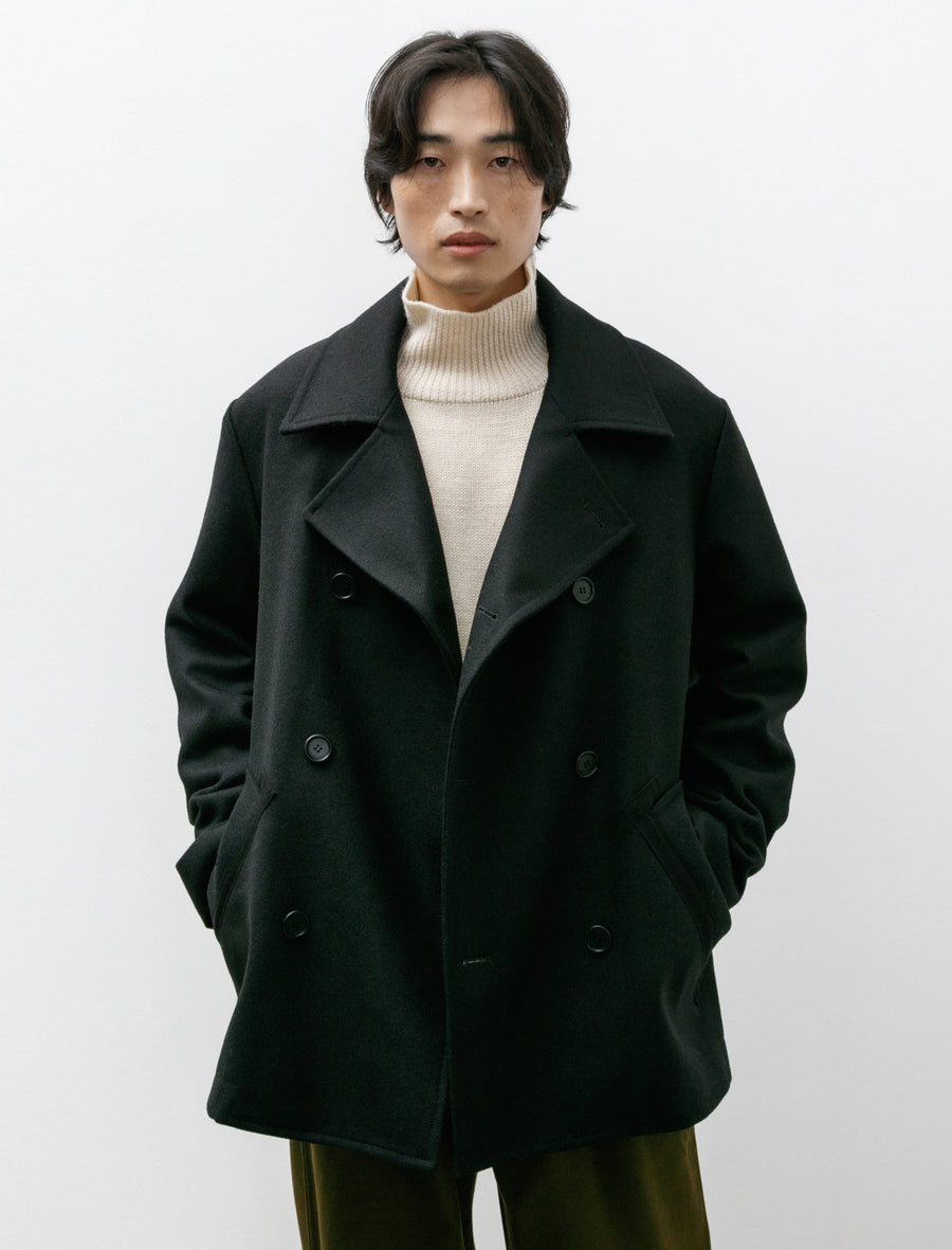 MHL Pea Coat Coarse Melton Wool Black - Main Image