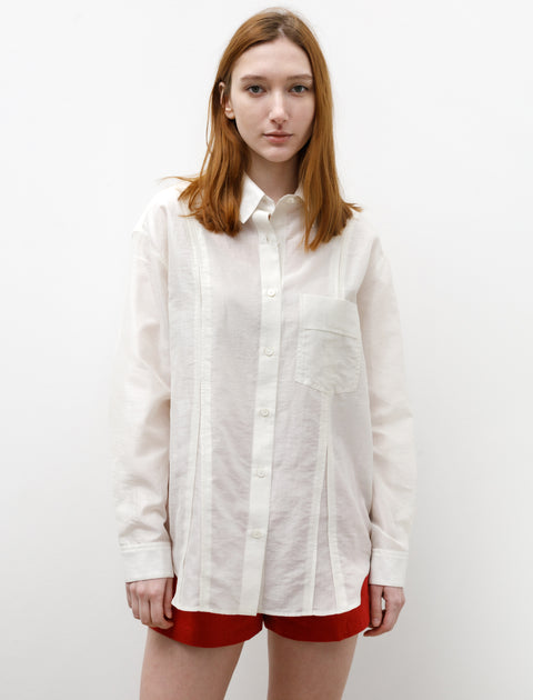 Wanze Pleated Button Up Shirt Cotton Silk White