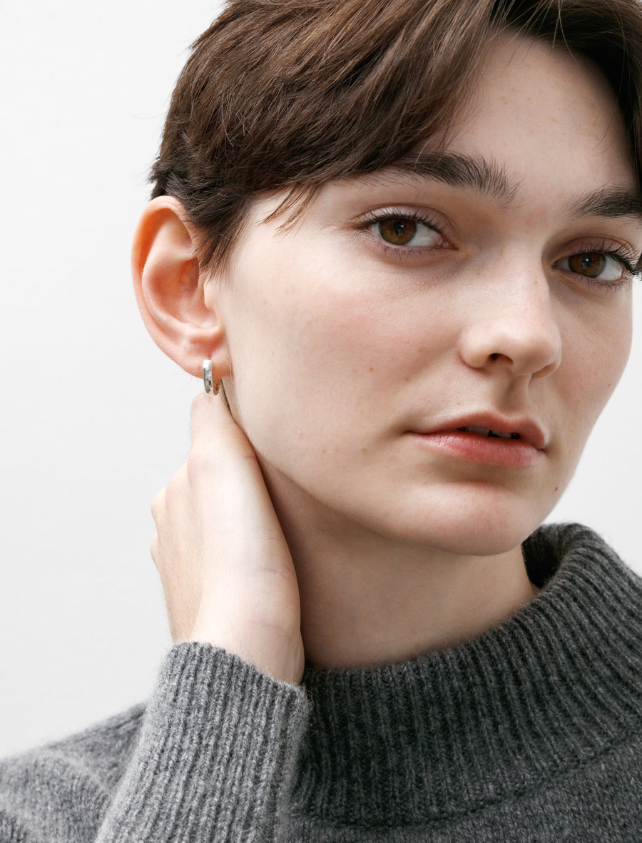 Hammered Band Earrings Silver - Image 1