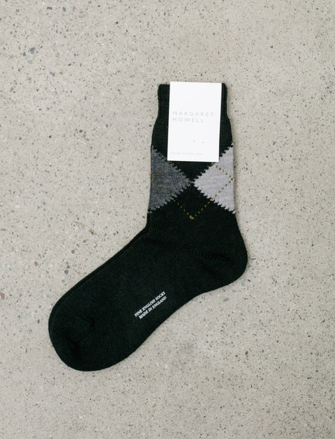 Margaret Howell Argyle Sock Heavy Merino Black/Grey