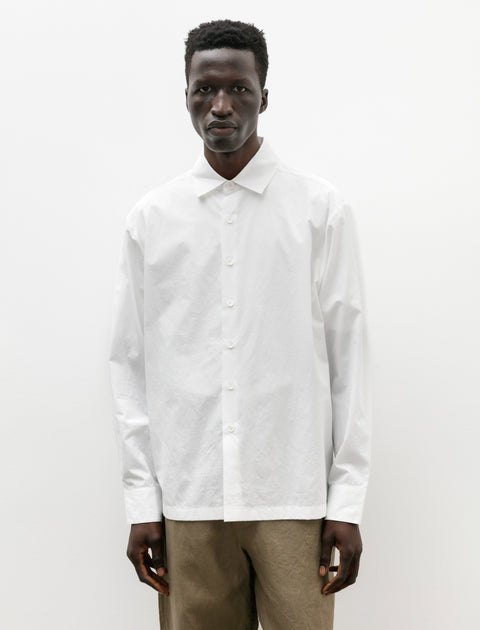 Evan Kinori Flat Hem Shirt Organic Cotton Hemp Typewriter White