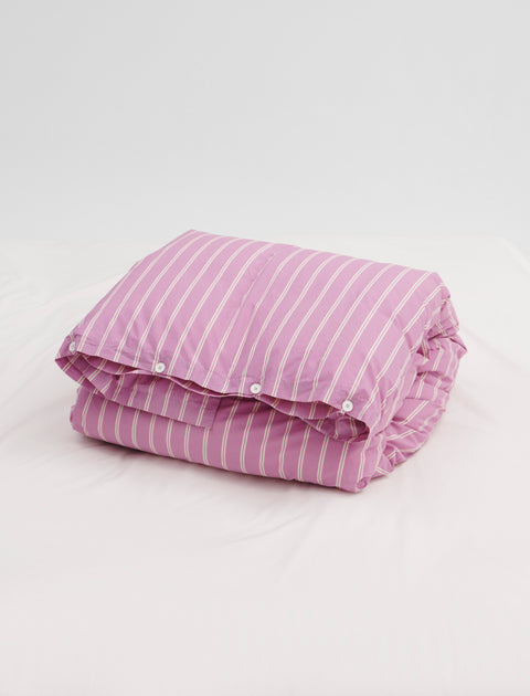 Tekla Percale Double Duvet Cover Mallow Pink Stripes