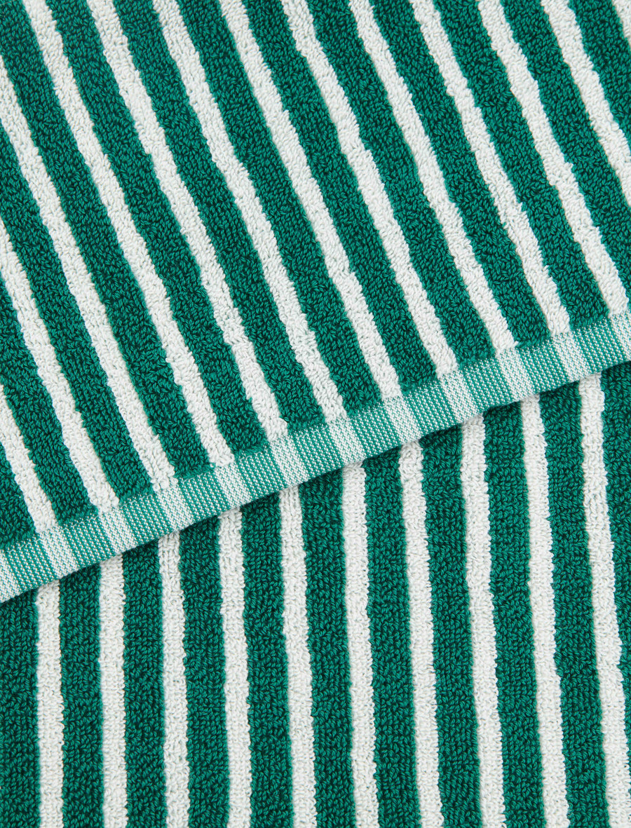 Heavyweight Cotton Bath Mat Teal Green Stripes - Image 2
